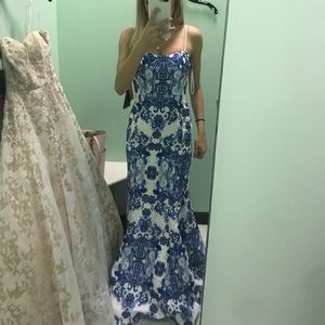 Blue and White Formal Dress by Terani Couture